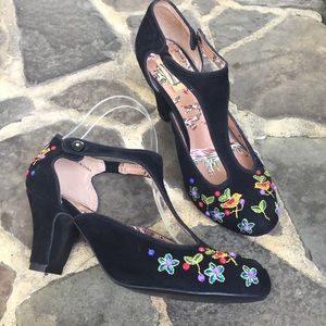 Miss L-Fire Black Suede T Strap Heels 39 *UNIQUE*